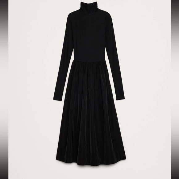 New with tags BANANA REPUBLIC BLACK TAFFETA COMBO TURTLENECK MAXI DRESS - Picture 4 of 9